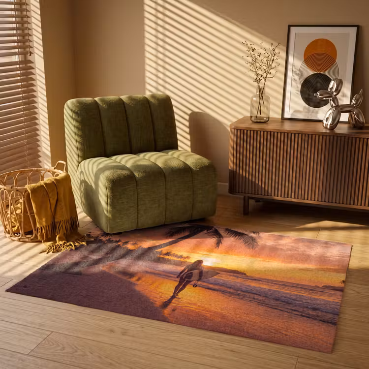Vloerkleed - Vrouw - Surfplank - Strand - Zonsondergang - Oranje — 2