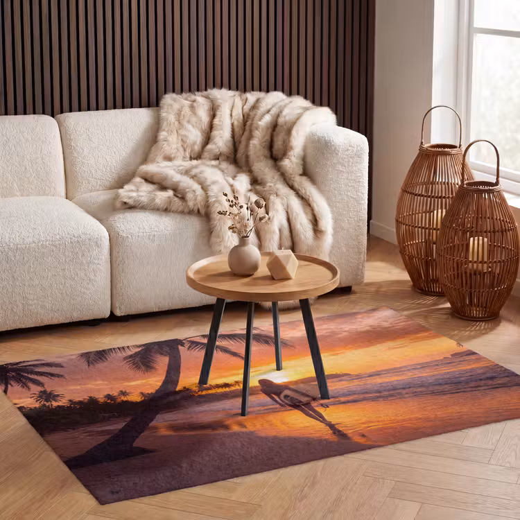 Vloerkleed - Vrouw - Surfplank - Strand - Zonsondergang - Oranje — 3