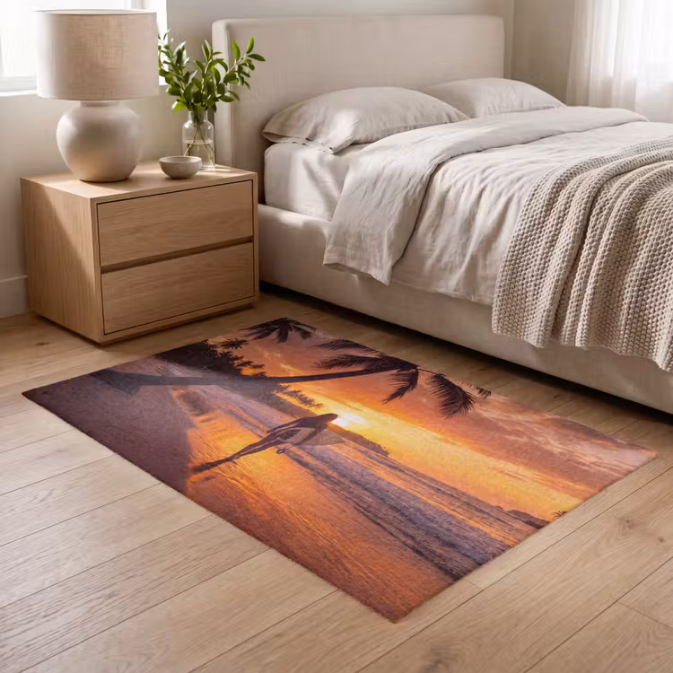 Vloerkleed - Vrouw - Surfplank - Strand - Zonsondergang - Oranje — 5