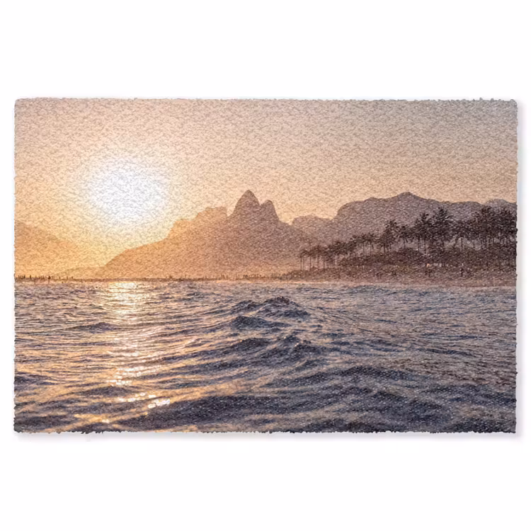 Vloerkleed - Zee - Golven - Zonsondergang - Kust - Goud — 1