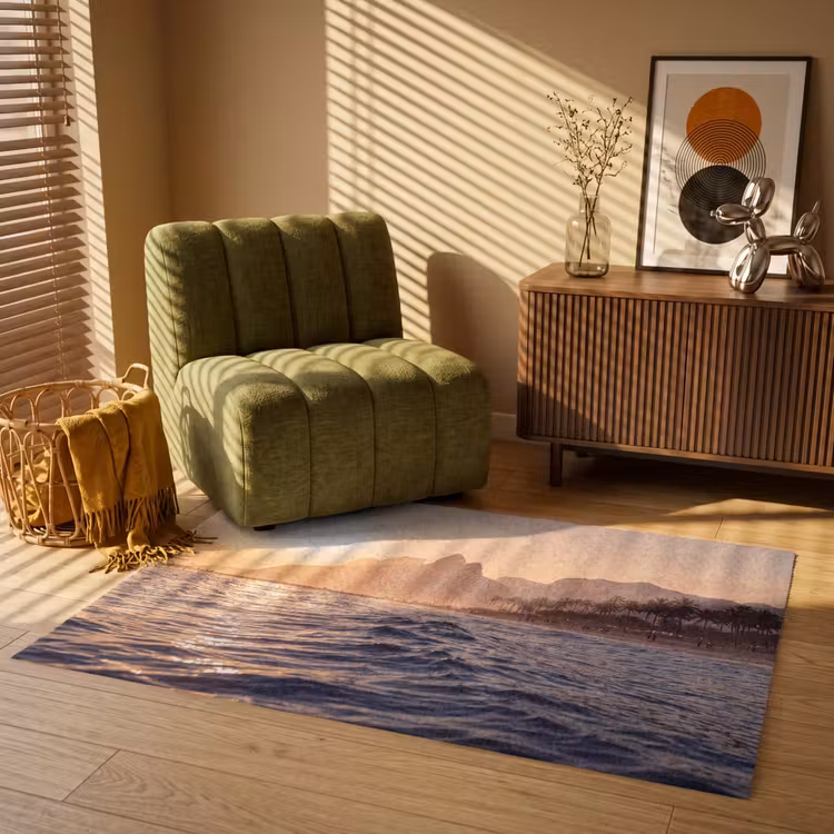 Vloerkleed - Zee - Golven - Zonsondergang - Kust - Goud — 2