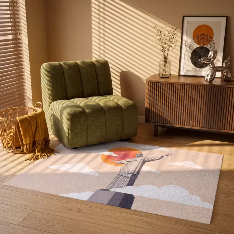 Vloerkleed - Monument - Stad - Zonsondergang - Minimalistisch - Oranje — 2