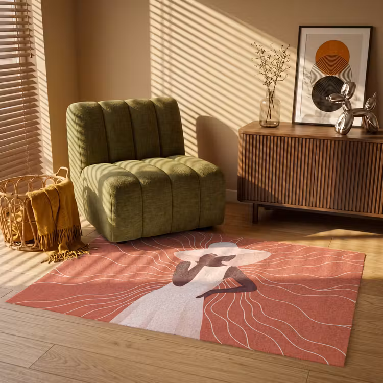 Vloerkleed - Vrouw - Hoed - Portret - Modern - Beige — 2