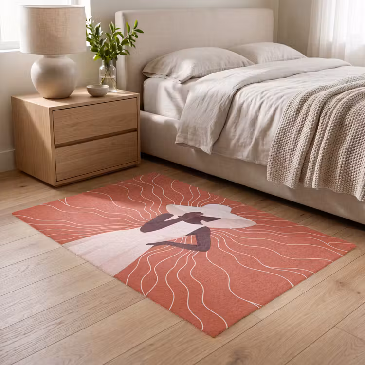 Vloerkleed - Vrouw - Hoed - Portret - Modern - Beige — 5