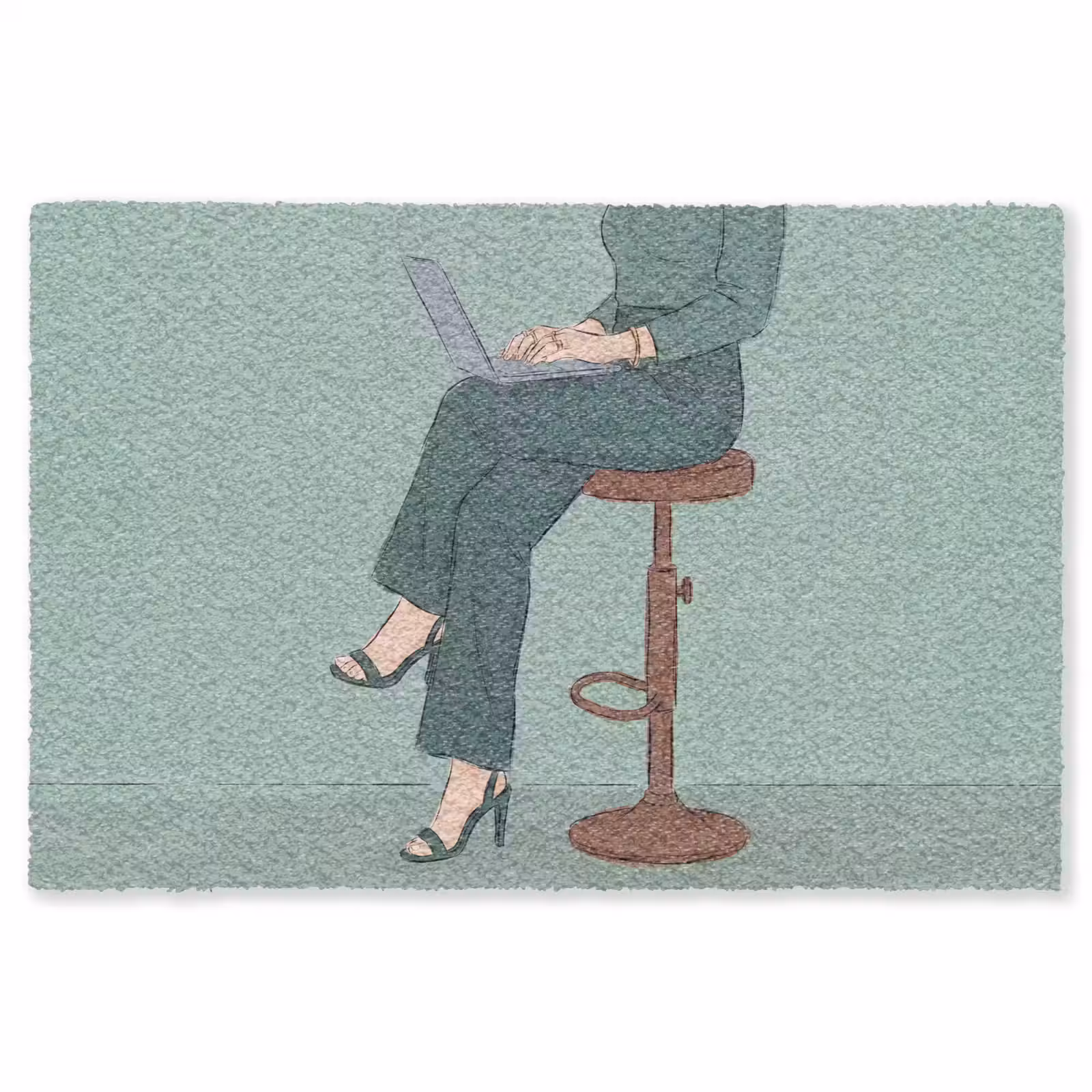 Vloerkleed - Vrouw - Laptop - Zittend - Illustratie - Groen — 1