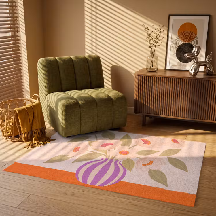 Vloerkleed - Bloemen - Vaas - Abstract - Paars - Oranje — 2