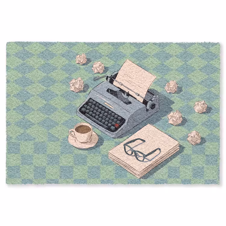 Vloerkleed - Typemachine - Kantoor - Vintage - Illustratie - Groen — 1