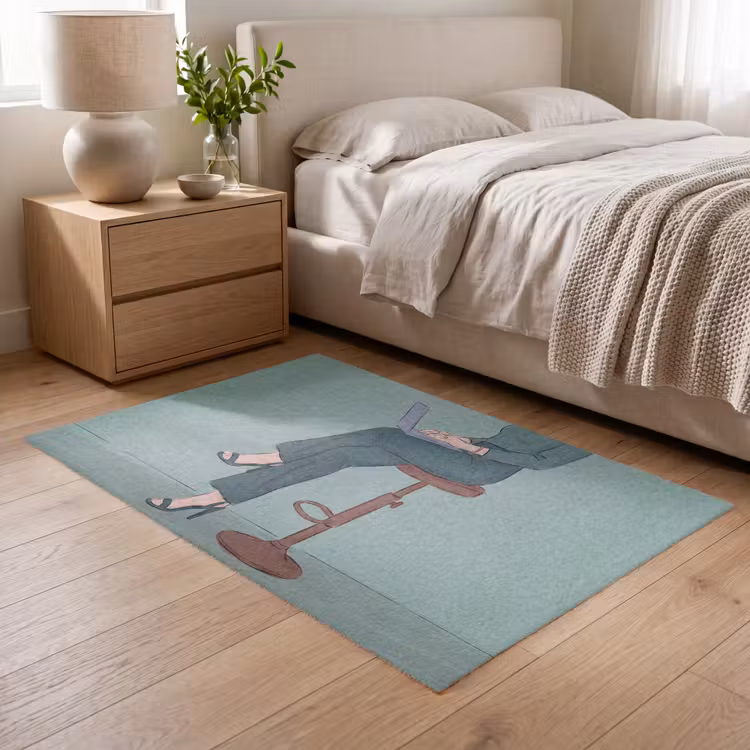 Vloerkleed - Vrouw - Laptop - Zittend - Illustratie - Groen — 5