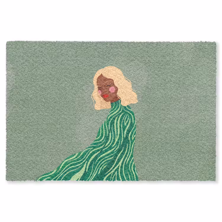 Vloerkleed - Vrouw - Portret - Illustratie - Modern - Groen — 1