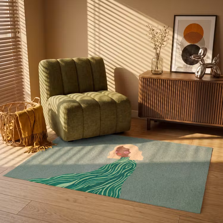 Vloerkleed - Vrouw - Portret - Illustratie - Modern - Groen — 2