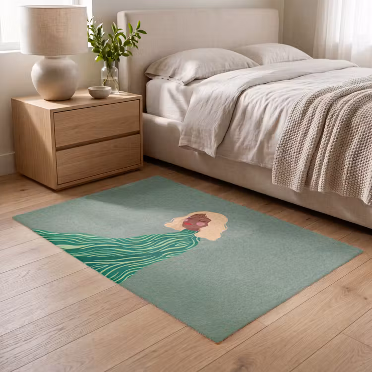 Vloerkleed - Vrouw - Portret - Illustratie - Modern - Groen — 5