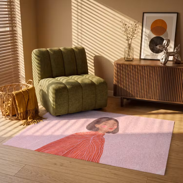 Vloerkleed - Vrouw - Portret - Modern - Kunst - Roze — 2