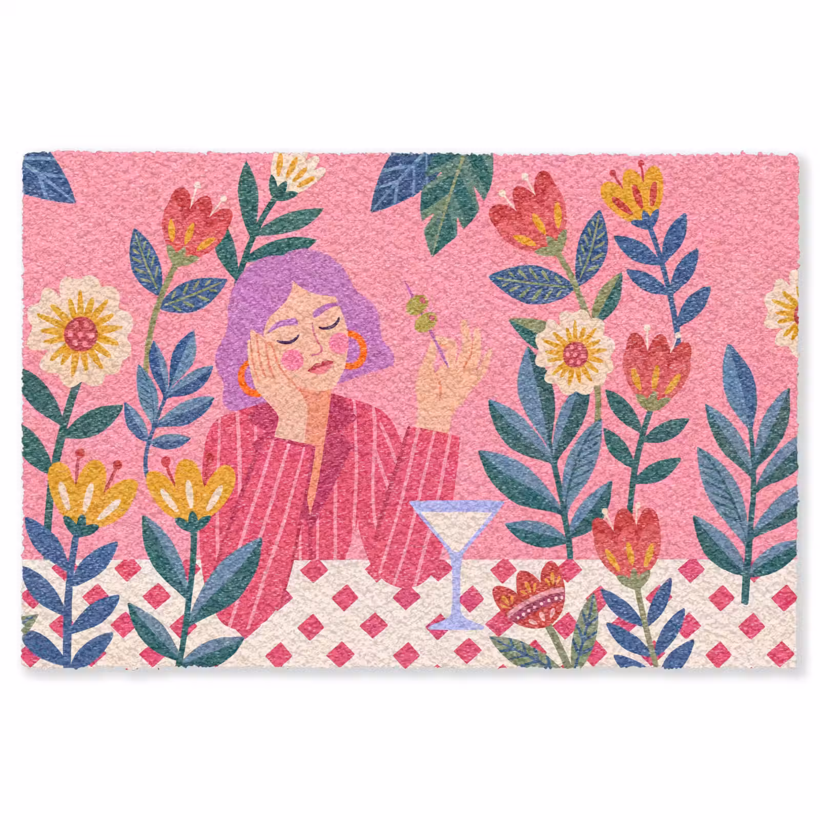 Vloerkleed - Vrouw - Cocktail - Bloemen - Modern - Roze — 1