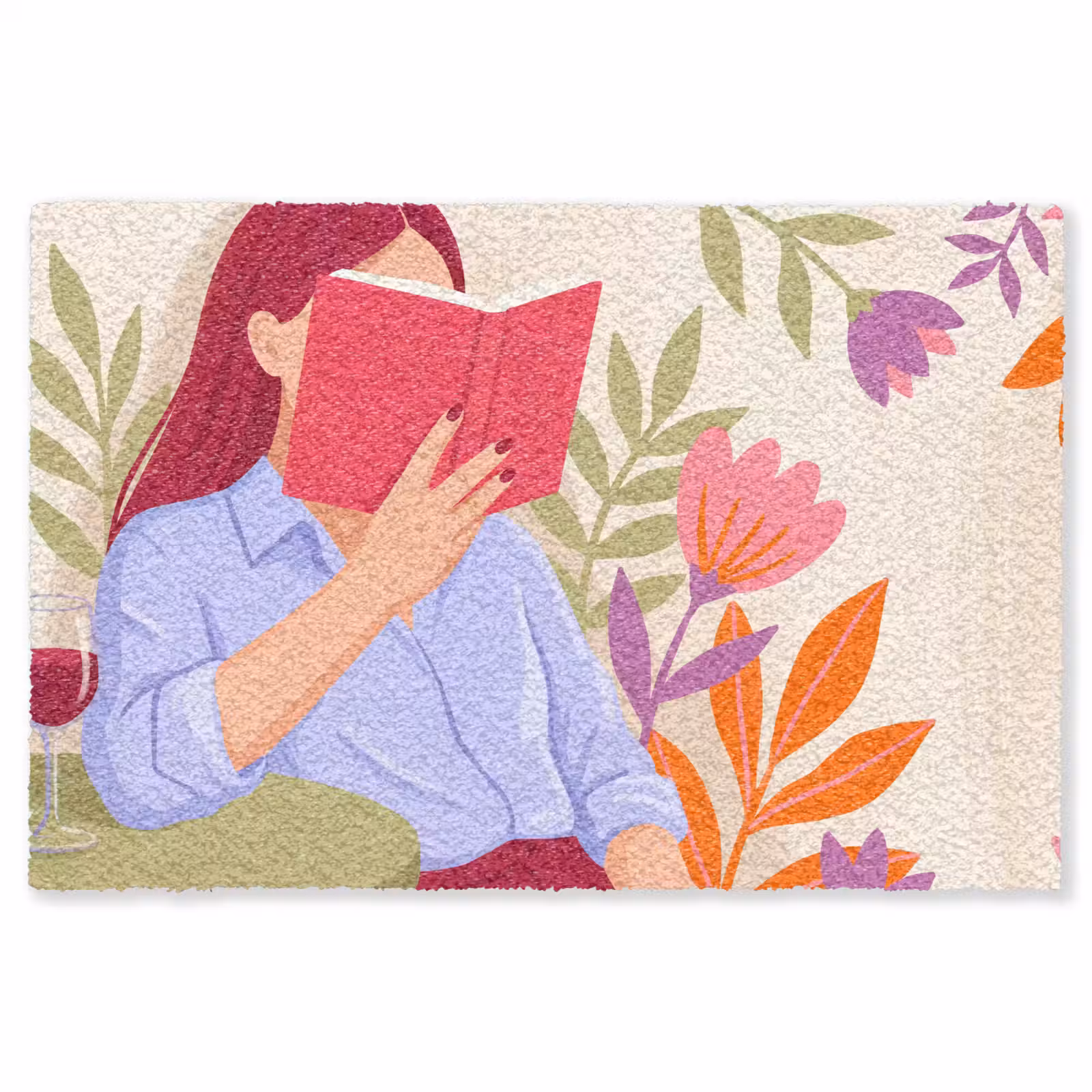 Vloerkleed - Vrouw - Lezen - Thuis - Modern - Bloemen — 1