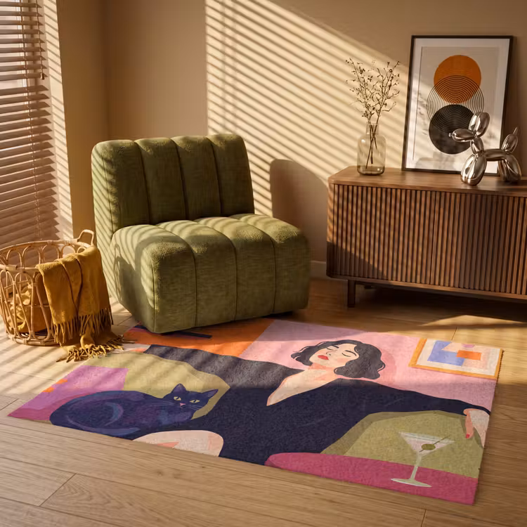 Vloerkleed - Vrouw - Kat - Interieur - Modern - Kleurrijk — 2
