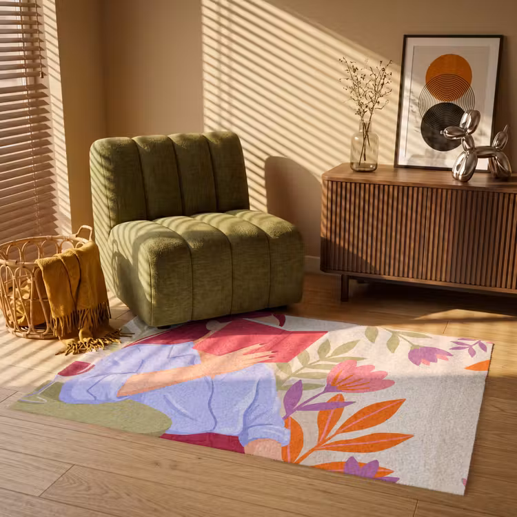 Vloerkleed - Vrouw - Lezen - Thuis - Modern - Bloemen — 2