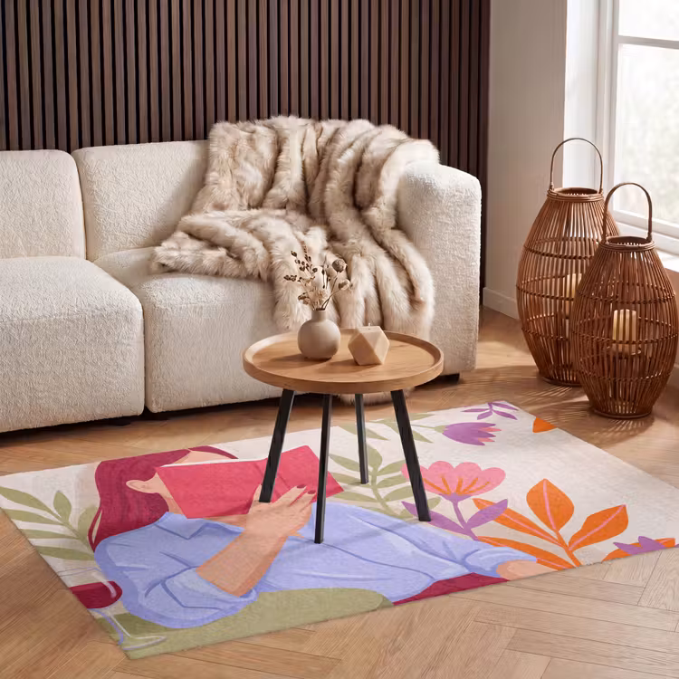 Vloerkleed - Vrouw - Lezen - Thuis - Modern - Bloemen — 3