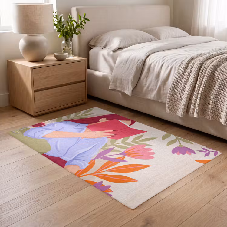 Vloerkleed - Vrouw - Lezen - Thuis - Modern - Bloemen — 5