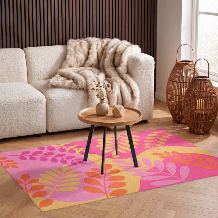 Vloerkleed - Natuur - Bladeren - Abstract - Roze - Geel — 3