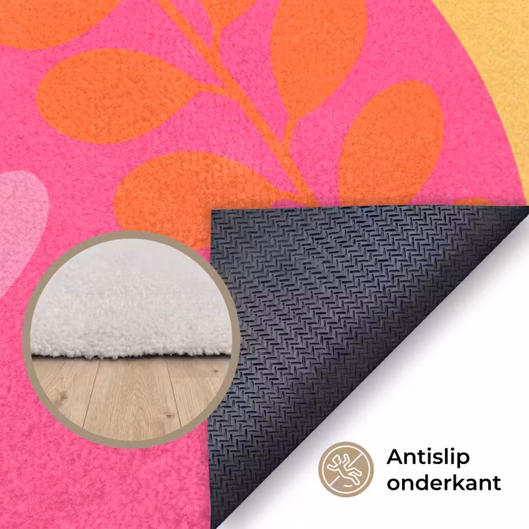 Vloerkleed - Natuur - Bladeren - Abstract - Roze - Geel — 4
