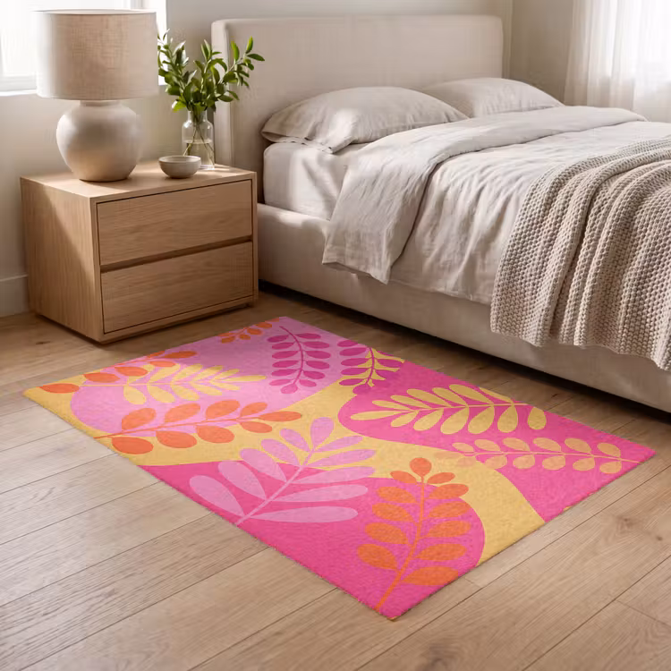 Vloerkleed - Natuur - Bladeren - Abstract - Roze - Geel — 5