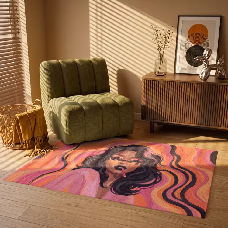 Vloerkleed - Vrouw - Zonnebril - Modern - Portret - Oranje — 2