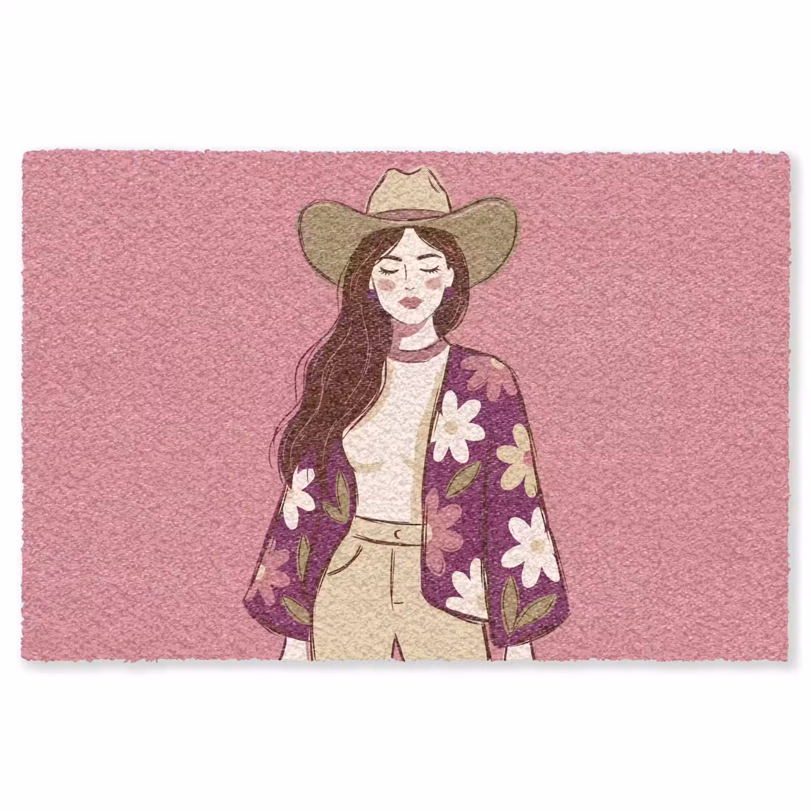Vloerkleed - Vrouw - Hoed - Portret - Illustratie - Roze — 1