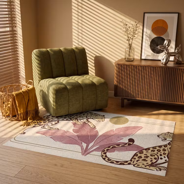 Vloerkleed - Dieren - Kat - Jungle - Illustratie - Beige — 2