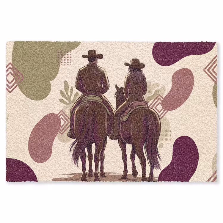 Vloerkleed - Mensen - Ruiters - Western - Illustratie - Bruin — 1