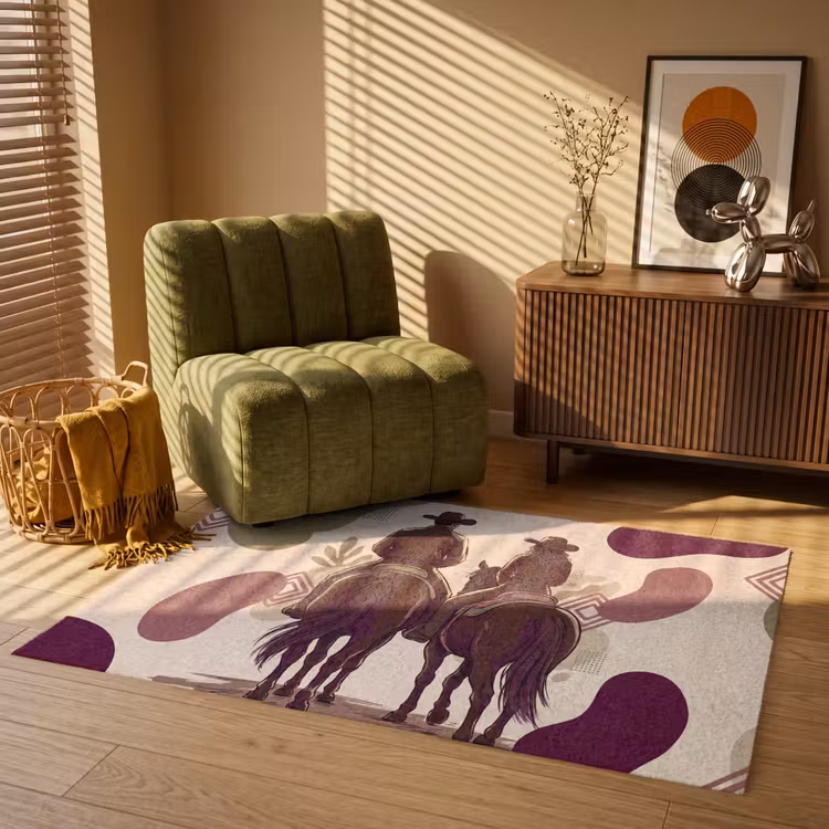 Vloerkleed - Mensen - Ruiters - Western - Illustratie - Bruin — 2