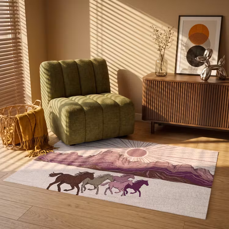 Vloerkleed - Paarden - Rennend - Woestijn - Natuur - Abstract — 2