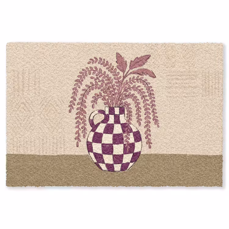 Vloerkleed - Vaas - Geruit - Planten - Modern - Paars — 1