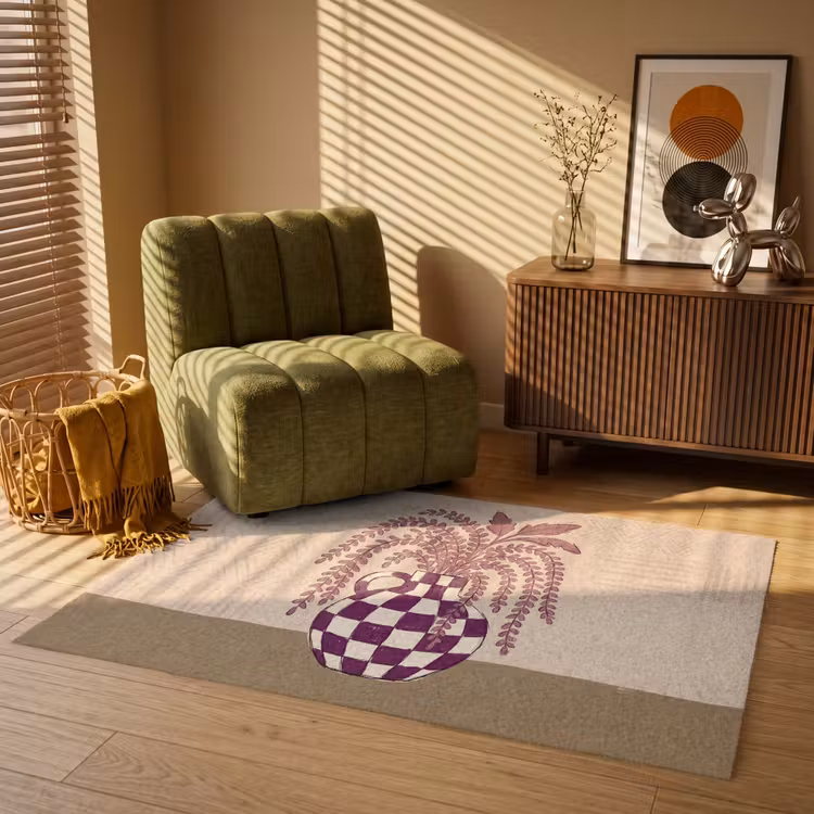 Vloerkleed - Vaas - Geruit - Planten - Modern - Paars — 2