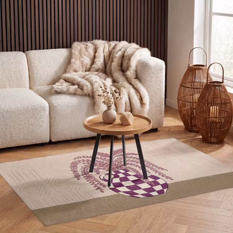 Vloerkleed - Vaas - Geruit - Planten - Modern - Paars — 3