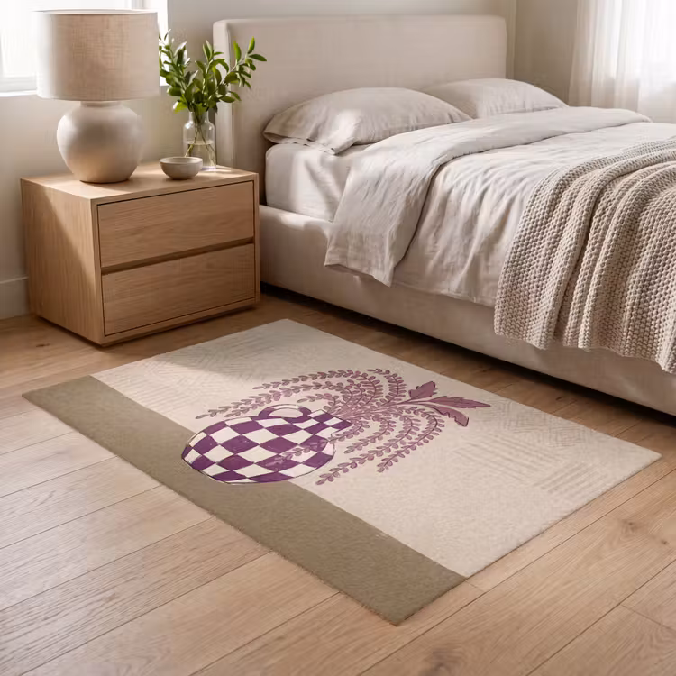 Vloerkleed - Vaas - Geruit - Planten - Modern - Paars — 5