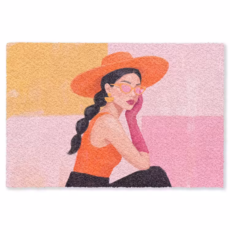 Vloerkleed - Vrouw - Hoed - Mode - Modern - Oranje — 1