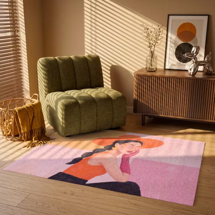 Vloerkleed - Vrouw - Hoed - Mode - Modern - Oranje — 2