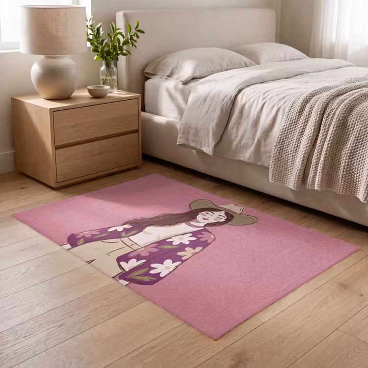 Vloerkleed - Vrouw - Hoed - Portret - Illustratie - Roze — 5