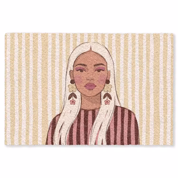 Vloerkleed - Vrouw - Portret - Illustratie - Modern - Roze — 1
