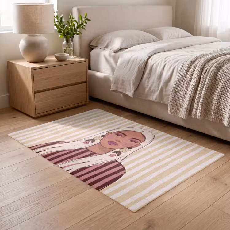 Vloerkleed - Vrouw - Portret - Illustratie - Modern - Roze — 5