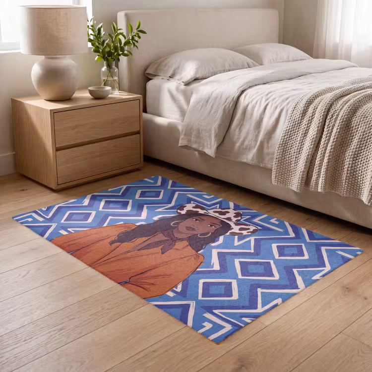 Vloerkleed - Vrouw - Cowboyhoed - Portret - Modern - Blauw — 5