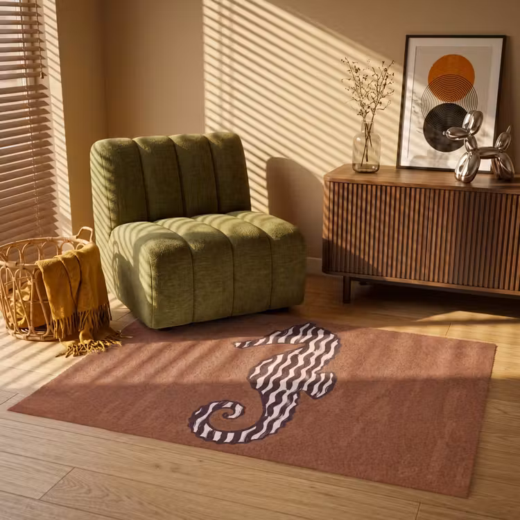 Vloerkleed - Dieren - Zeepaardje - Abstract - Bruin - Strepen — 2