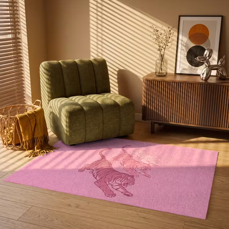 Vloerkleed - Kat - Springend - Dieren - Roze - Modern — 2