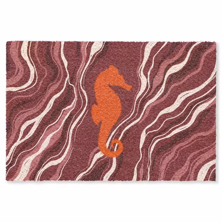 Vloerkleed - Zeepaardje - Golven - Zeeleven - Abstract - Oranje — 1