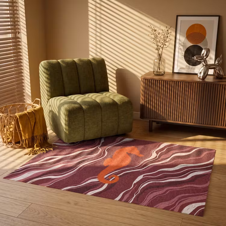Vloerkleed - Zeepaardje - Golven - Zeeleven - Abstract - Oranje — 2