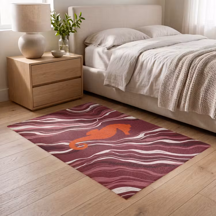 Vloerkleed - Zeepaardje - Golven - Zeeleven - Abstract - Oranje — 5