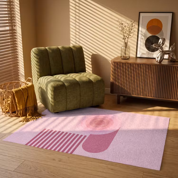 Vloerkleed - Abstract - Cirkels - Strepen - Modern - Roze — 2