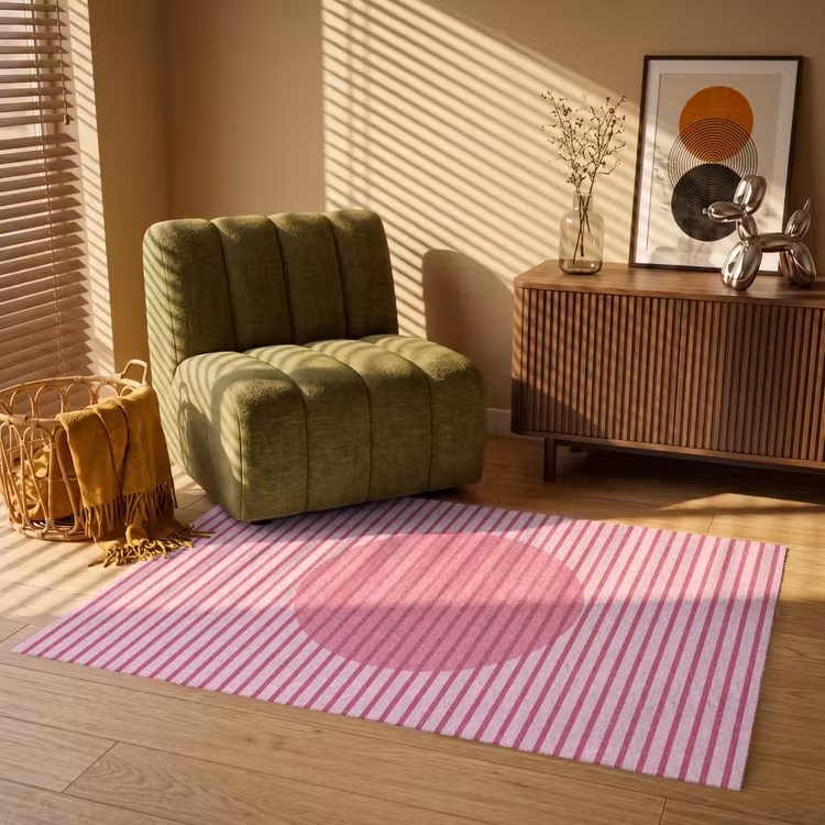 Vloerkleed - Abstract - Strepen - Ovaal - Roze - Modern — 2