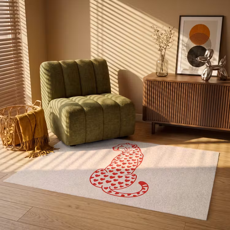 Vloerkleed - Kat - Harten - Dieren - Modern - Rood — 2