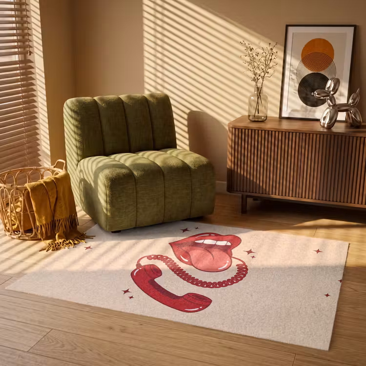Vloerkleed - Mond - Telefoon - Popart - Rood - Illustratie — 2